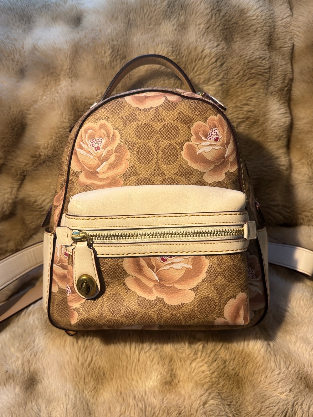 Coach Floral Mini Backpack - Beige/Pink